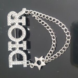 Christian Dior Silver Crystal Star Chain Brooch